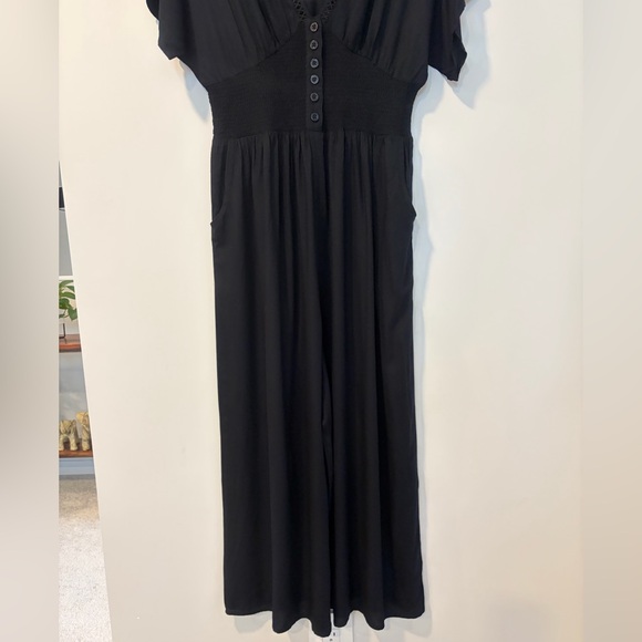 Patrons of Peace Black Wide Leg Jumpsuit with Smocked Waist & Pockets NWT! - Picture 6 of 12